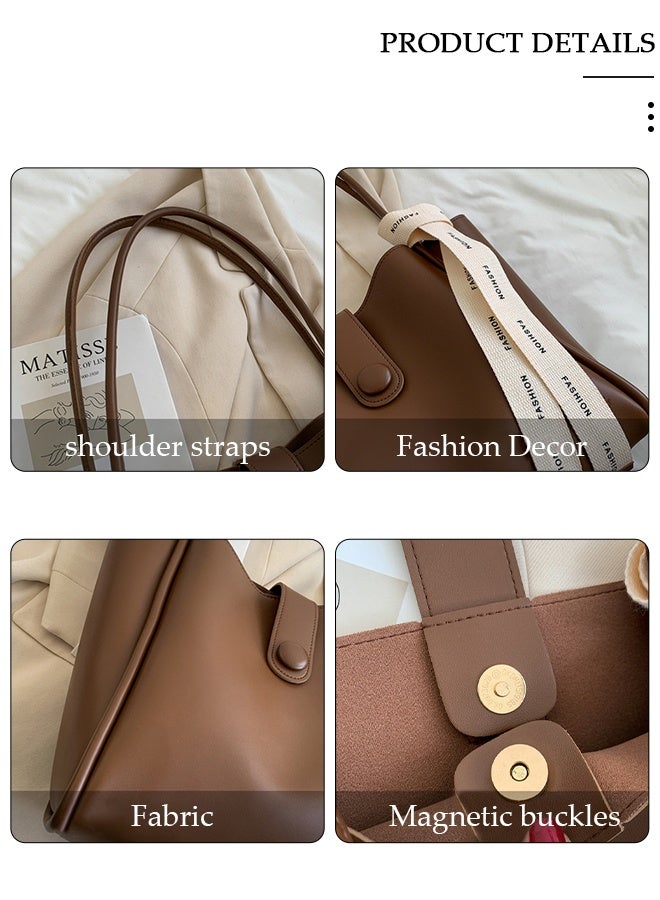 DUNISO Women's Shoulder Tote Bag Leather Handbag For Women Retro Large Capacity Messenger Fashionable Travel Hand Bag（Brown） - Image 3